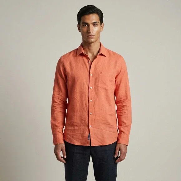 Linen Club Studio Mens Contemporary Fit Linen Cotton Blend Button Up Shirt 42cm - Picture 1 of 10